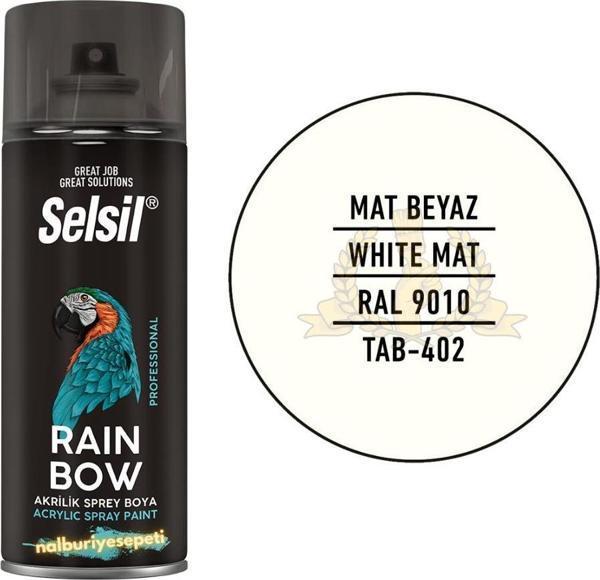 Selsil Rainbow Akrilik Sprey Boya MAT BEYAZ 400 ml. - RAL9010 - Image 1