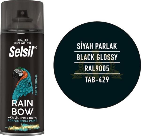 Selsil Rainbow Akrilik Sprey Boya PARLAK SİYAH 400 ml. - RAL9005 - Image 1
