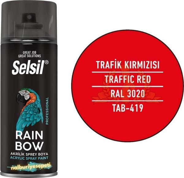 Selsil Rainbow Akrilik Sprey Boya TRAFİK KIRMIZI 400 ml. - RAL3020 - Image 1