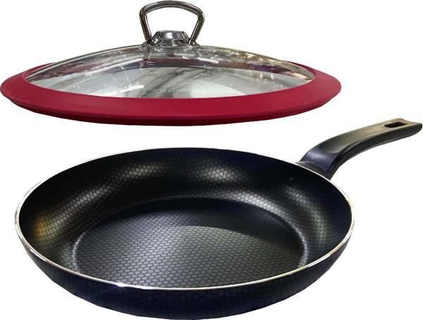 Mehtap Teflon Tava 24 CM Petek Desenli Kırmızı Silikon Kapaklı - Image 1