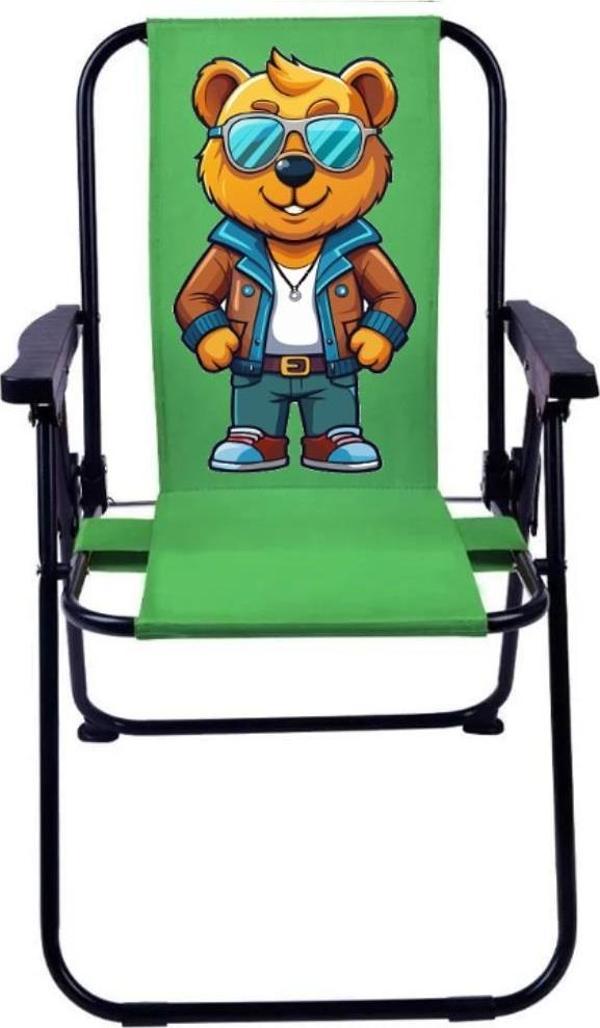 EXENT Gözlüklü Maskot Ayı LÜX Çocuk Piknik Sandalyesi-Mini Kamp Sandalyesi-YEŞİL - Image 1