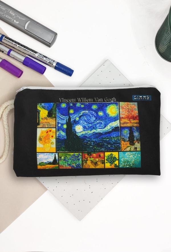 Van Gogh Desenli Kalem Kutusu Yıkanabilir Bez Kalemlik  - Image 1