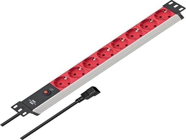 Brennenstuhl Alu-Line Serisi 19" Server Kasası Uyumlu Uzatma Kablosu 8 Soketli 2 Metre 10 Amper Devre Kesicili Dişi Priz - Image 1