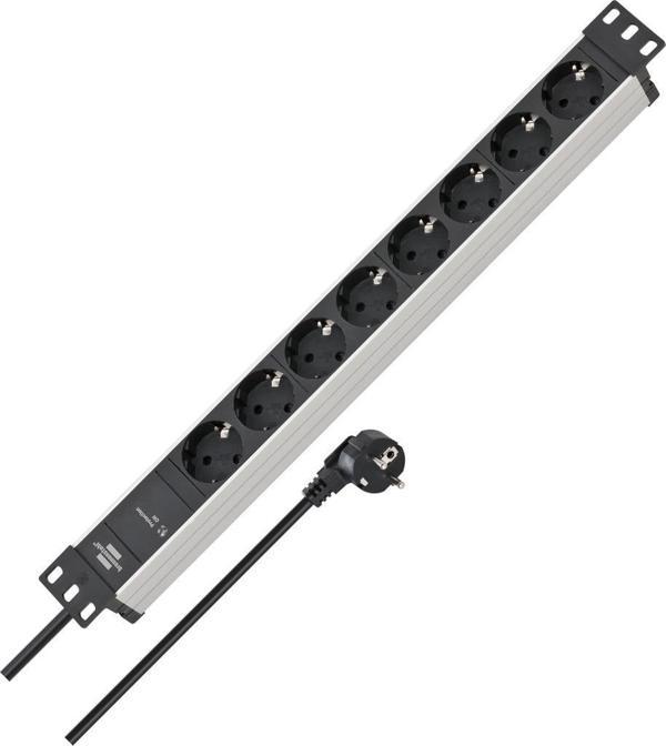 Brennenstuhl Alu-Line Serisi 19" Server Kasası Uyumlu Uzatma Kablosu 9 Soketli 2 Metre Kablolu 5 Yıl Garantili Priz - Image 1