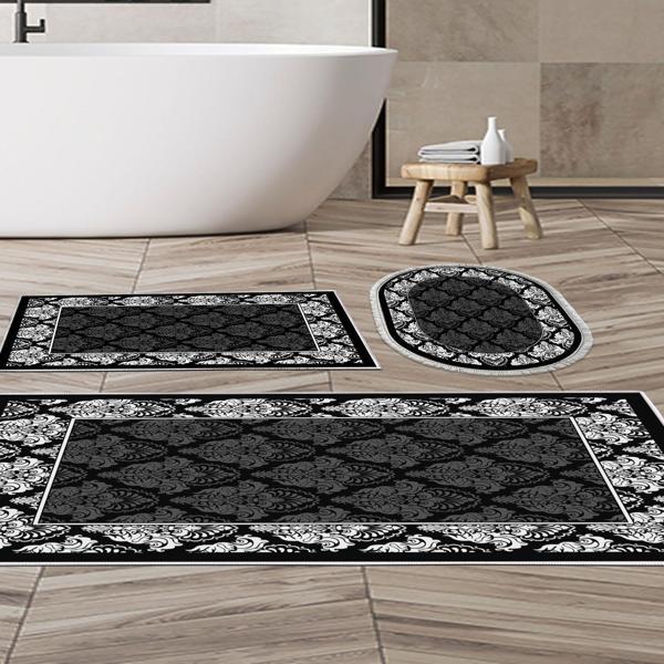 Dekoreko Kaymaz Taban Djt 3 Lü Banyo Paspas Takımı Trend Karışık Modern 700M Siyah - Image 1