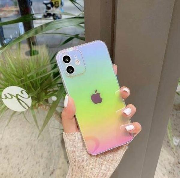 iPhone 13 Pro Max Parlak Rainbow Holografik Kamera Korumalı Sert Kılıf - Image 1