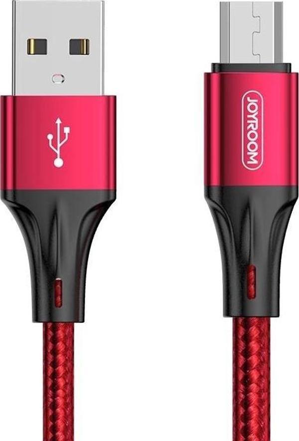 Joyroom S-1230N6 Mikro Hızlı Şarj ve Data Kablosu Örgü 3A 1.2M Kırmızı - Image 1