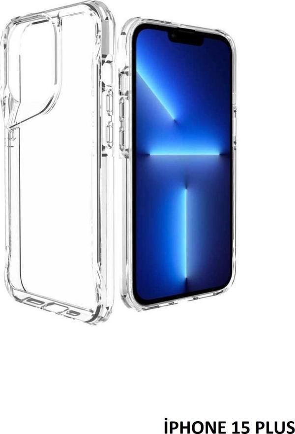 İphone 15 Plus Kılıf Kamera Çıkıntılı Şeffaf Darbe Emici Sert Silikon Kapak T-Max - Image 1