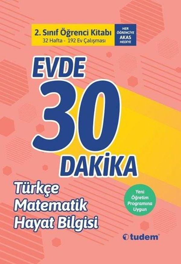 2.Sınıf Evde 30 Dakika Öğrenci Kitabı-Türkçe Matematik Hayat Bilgisi - Tudem Yayınları - Ders Kitapları - Image 1