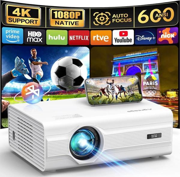 Agreago WiFi 6 ve Bluetooth 5.2, Projektör, 600 ANSI Yerel 1080P 4K Destekli - 300 Inc - Image 1