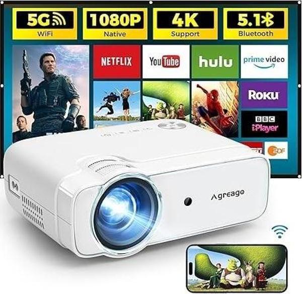 Agreago WiFi ve Bluetooth projektör, 5G WiFi Yerel 1080P 14000L 4K Desteği - Image 1