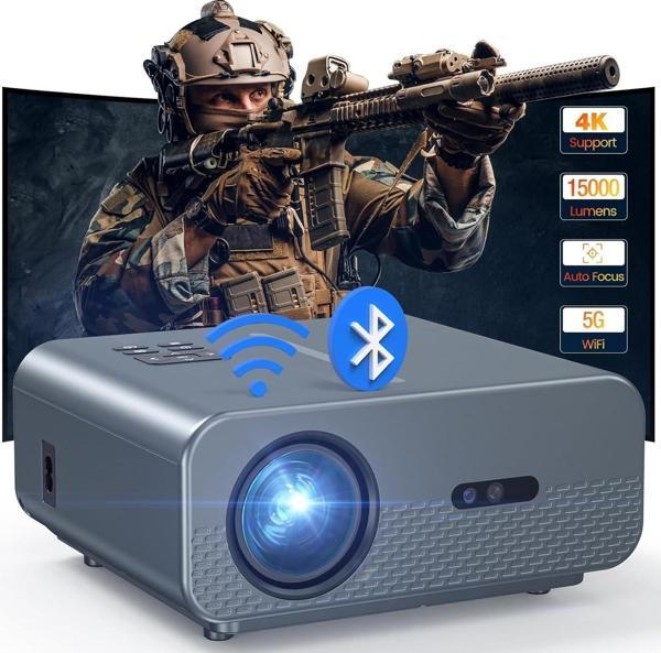 Happrun WiFi ve Bluetooth Projektör, 15000Lux Taşınabilir Açık Hava Projektörü 4K - Image 1