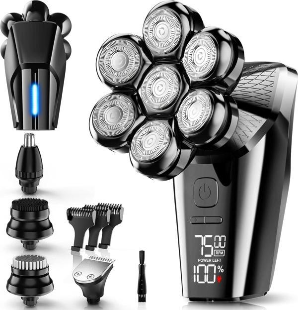 Hexus 7D Çıkarılabilir Baş Tıraş Makinesi Kuru/Islak - Erkekler İçin - Siyah - Image 1