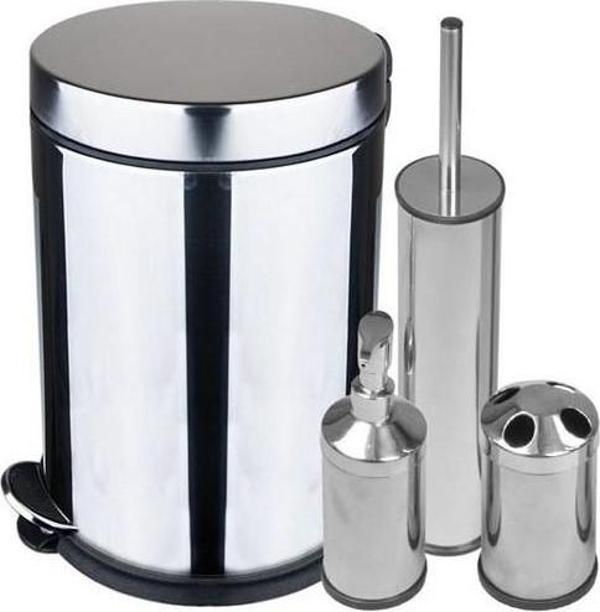 Arçe Banyo Krom 4 Lü Banyo Seti 3 Lt Çöp Kovası - Image 1