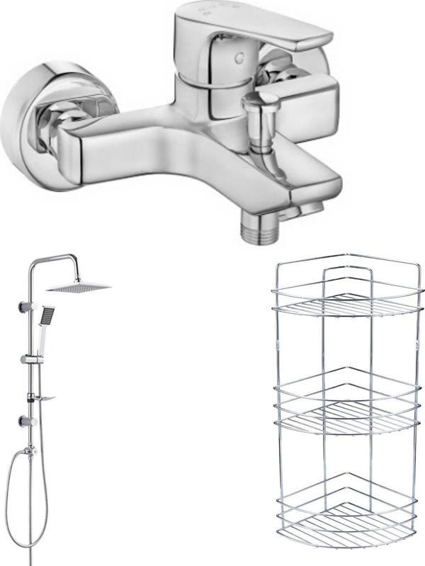 Arçe Eca Niobe Banyo Bataryası Tema Quadro Tepe Duş Set 3'lü Köşe Raf - Image 1