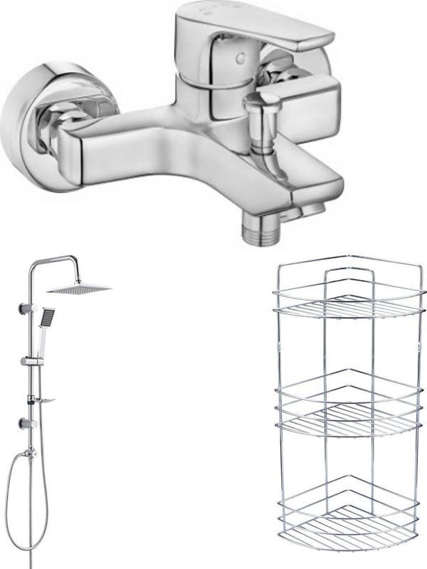 Arçe Eca Niobe Banyo Bataryası Tema Quadro Tepe Duş Seti 3 Köşe Raf - Image 1