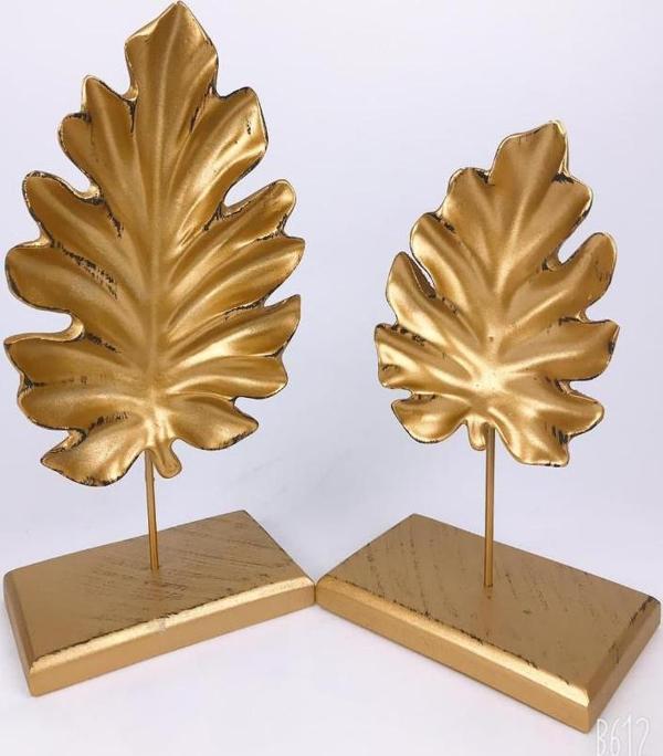 Mirsa Global Tropikal 2'li Kaideli Yaprak Gold Renk (Polyester) - Image 1