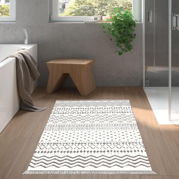 Dekoreko Kaymaz Taban Djt Banyo Halısı Yıldız Deri Saçaklı İskandinav F5086 Bej - Image 1