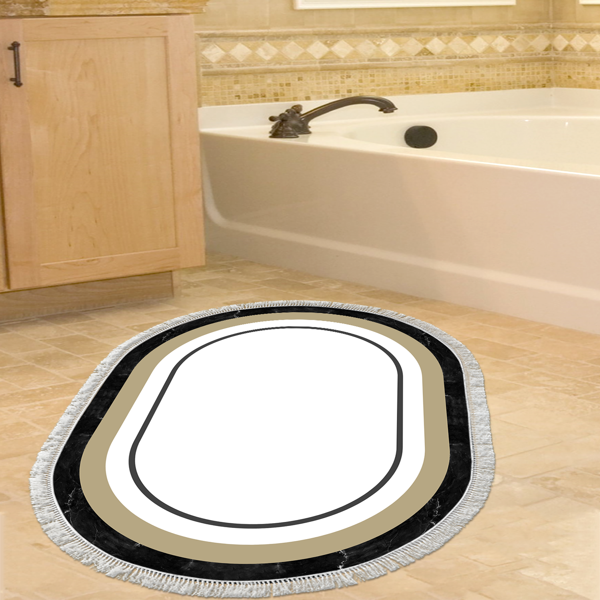 Eko Trend DJT Banyo Paspası Yıkanabilir Kaymaz Taban 673M Oval Bordürlü Krem - Image 1