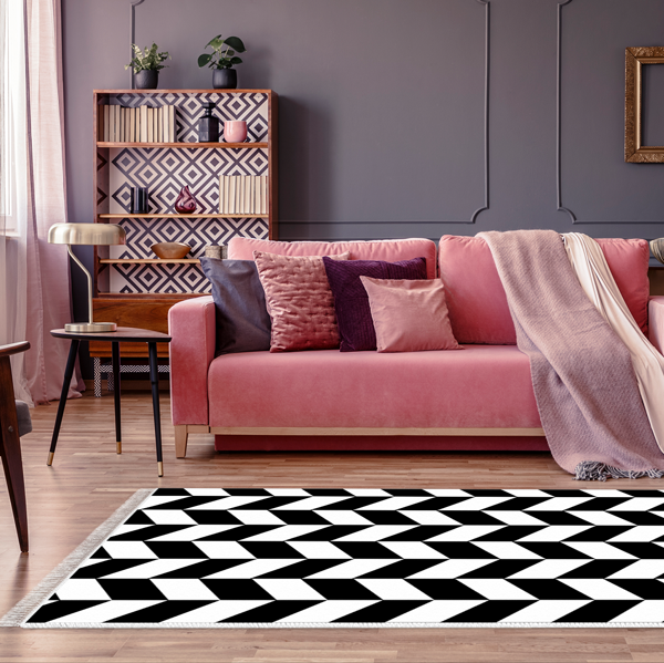 Eko Trend DJT Halı Yıkanabilir Kaymaz Taban S5057 Geometrik Siyah - Image 1