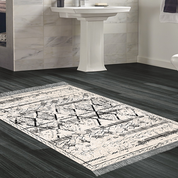 Dekoreko Kaymaz Taban Djt Banyo Halısı Yıldız Deri Saçaklı İskandinav M5141 Gri - Image 1
