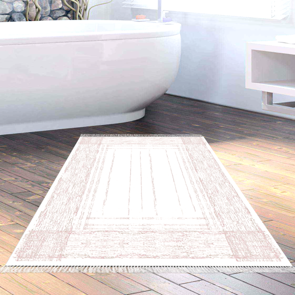 Dekoreko Kaymaz Taban Djt Banyo Halısı Star Pamuk Saçaklı Modern M5076 Mavi - Image 1