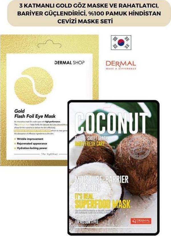 3 Katmanlı Gold Göz Maske ve Rahatlatıcı, Bariyer Güçlendirici, %100 Pamuk Hindistan Cevizi Maske Seti - Image 1