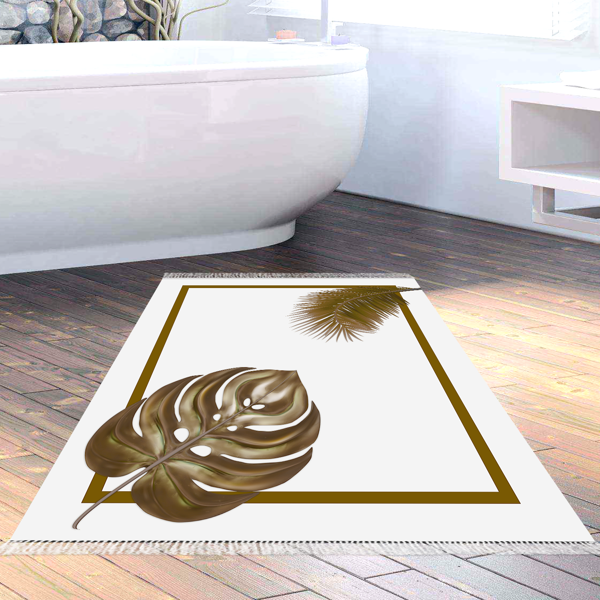 Dekoreko Kaymaz Taban Djt Banyo Halısı Star Pamuk Saçaklı Modern 708 Krem - Image 1