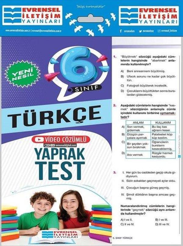 6. Sınıf Türkçe Yeni Nesil Yaprak Test - Evrensel İletişim Yayınları - Image 1