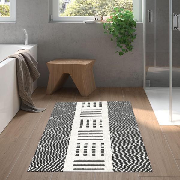 Dekoreko Kaymaz Taban Djt Banyo Halısı Yıldız Deri İskandinav M1282 Gri - Image 1