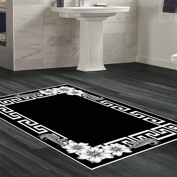 Dekoreko Kaymaz Taban Djt Banyo Halısı Star Pamuk Modern Kt494 Siyah - Image 1