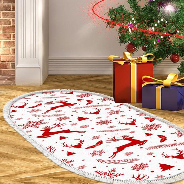 Alanur Home Yılbaşına Özel Pamuk Dijital Yıkanabilir Oval Halı Chr16M Mavi - Image 1