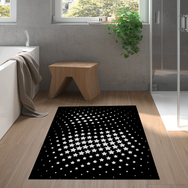 Dekoreko Kaymaz Taban Djt Banyo Halısı Yıldız Deri Modern 723 Siyah - Image 1