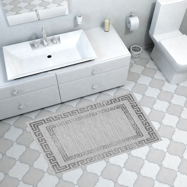 Dekoreko Kaymaz Taban Djt Banyo Halısı Yıldız Deri Modern Kt418 Gri - Image 1