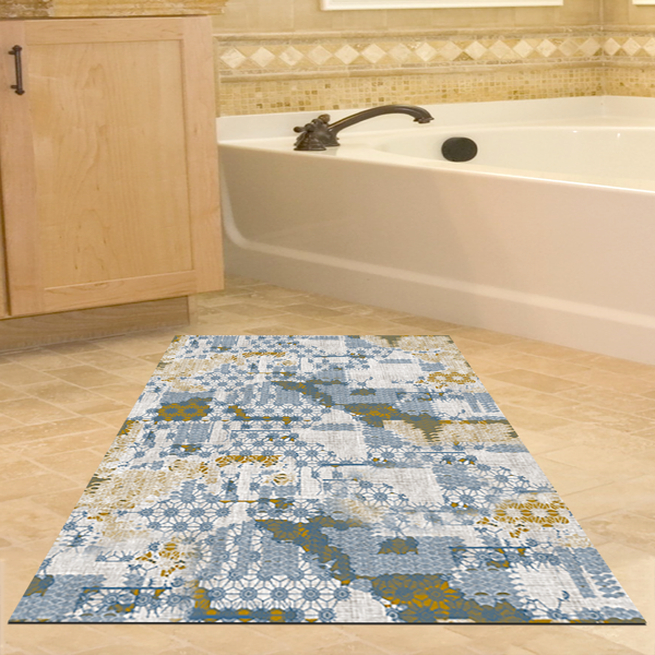 Dekoreko Kaymaz Taban Djt Banyo Halısı Yıldız Deri Modern M5015 Mavi - Image 1