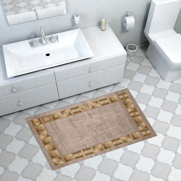 Dekoreko Kaymaz Taban Djt Banyo Halısı Star Pamuk Modern 691M Gri - Image 1