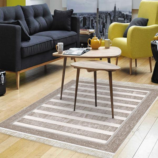 Dekoreko Kaymaz Taban Djt Salon Halısı Yıldız Deri Saçaklı Modern 1545 Bej - Image 1