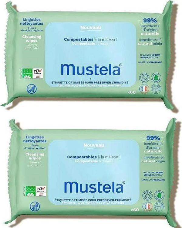 Mustela Kompost Edilebilir Islak Mendil 60 Yaprak 1+1 - Image 1