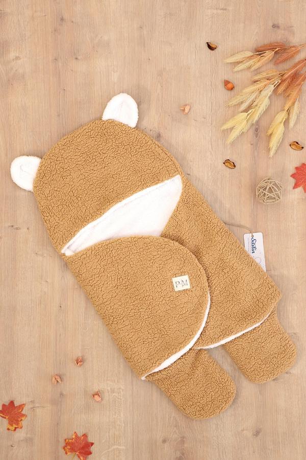 Sitilin Kız Erkek Bebek Kahverengi Peluş Lüks Anakucağı Kundak STL6786 - Image 1