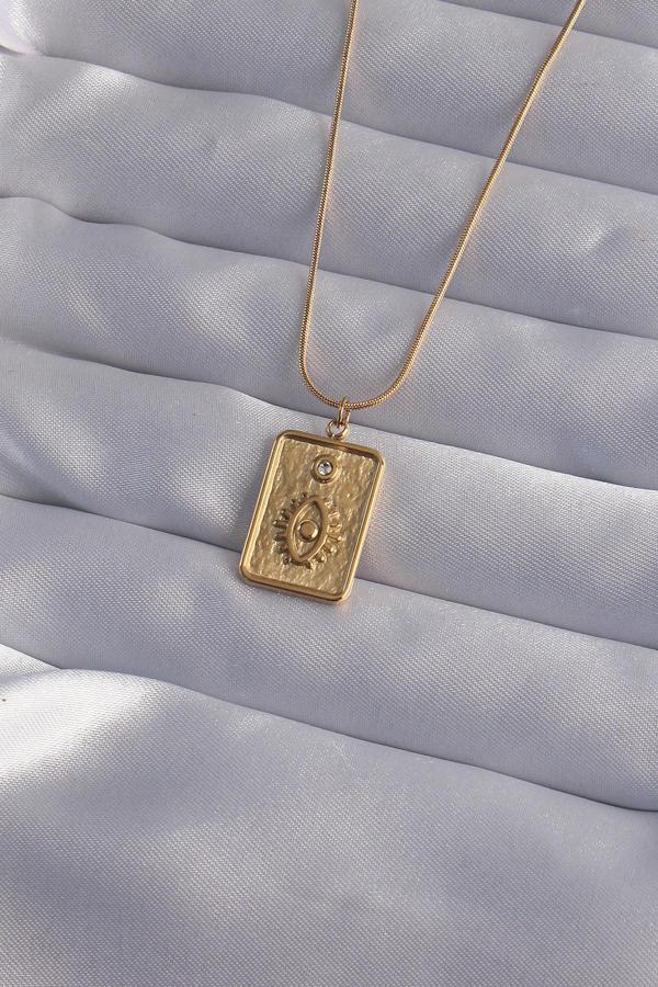 316L Çelik Zincir Gold Renk Zirkon Taşlı Göz Figür Tarot Kolye - EBJ240912W27685 - Image 1
