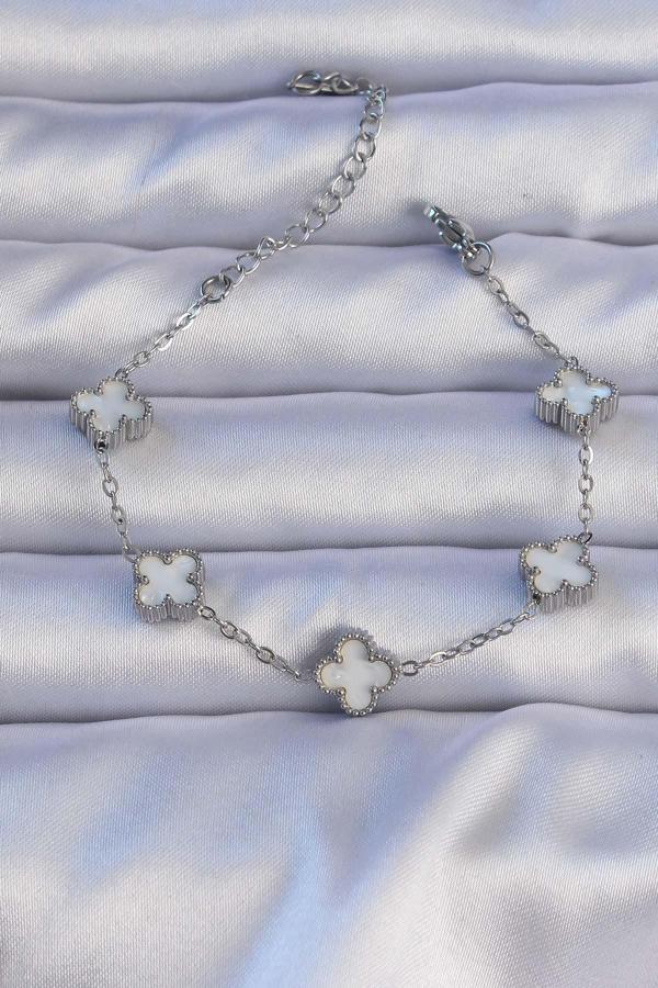 316L Çelik Gümüş Renk Mineli Yonca Model Bileklik - EBJ240912W27967 - Image 1