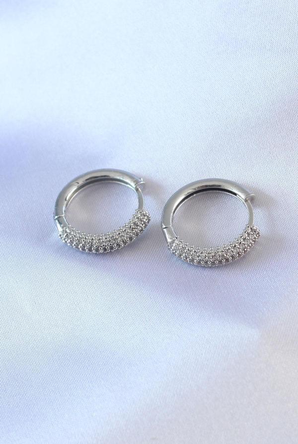 Gümüş Renk Zirkon Taşlı Halka Model Pirinç Kadın Küpe - EBJ240912W28020 - Image 1