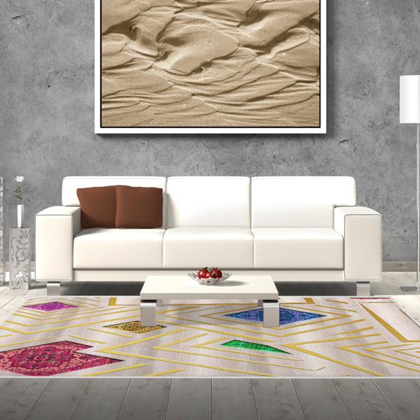 Dekoreko Kaymaz Taban Djt Salon Halısı Star Pamuk Modern P1337 Renkli - Image 1