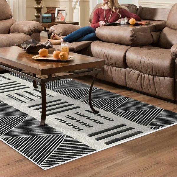 Dekoreko Kaymaz Taban Djt Salon Halısı Yıldız Deri İskandinav M1282 Gri - Image 1