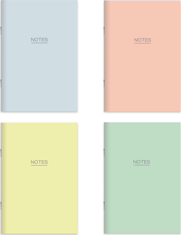 Karton Kapak Hafif Kağıt Defter 4'Lü Set-Pastel (2Çizgili + 2Düz) 14*20 24 Yp. - Image 1