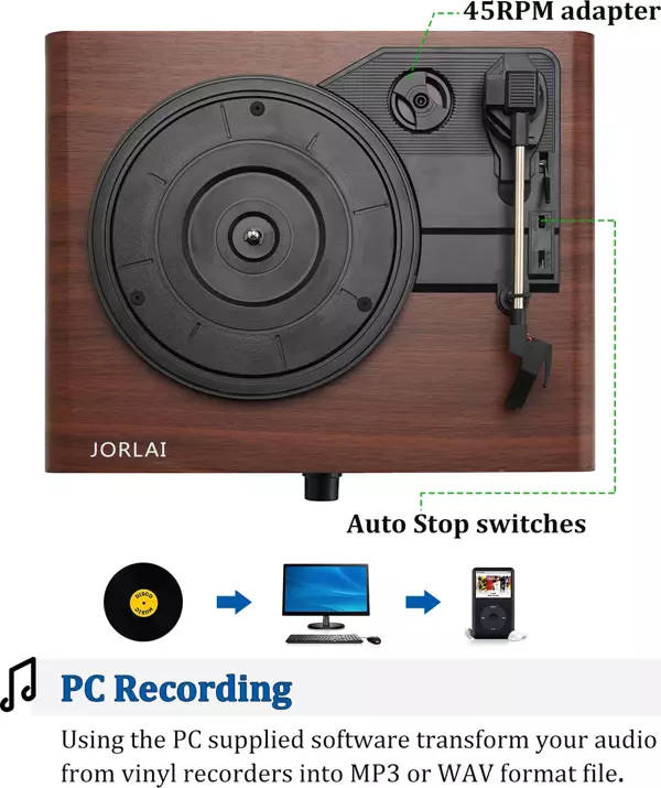 Jorlai Bluetooth Turntable Stereo Maun akts-8059 - Image 1