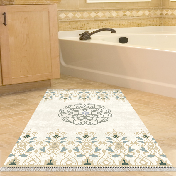 Dekoreko Kaymaz Taban Djt Banyo Halısı Trend Saçaklı Modern 1491 Bej - Image 1
