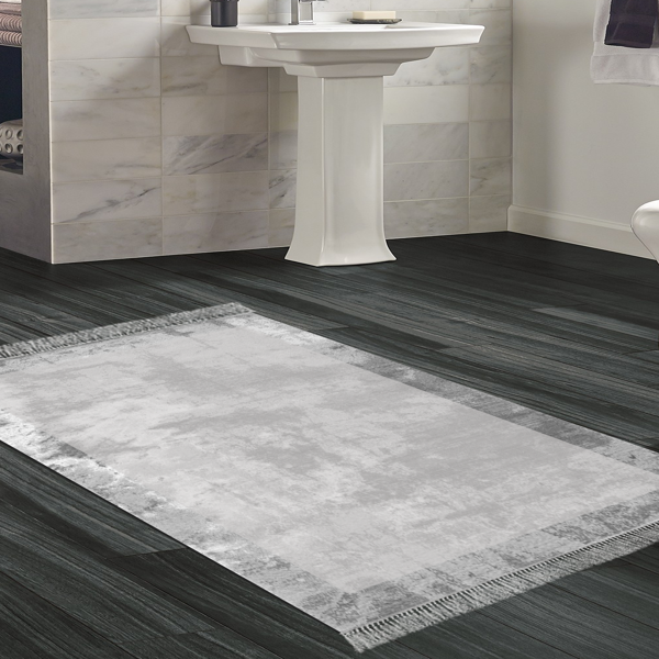 Dekoreko Kaymaz Taban Djt Banyo Halısı Trend Saçaklı Modern 1921 Gri - Image 1