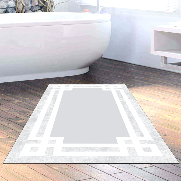 Dekoreko Kaymaz Taban Djt Banyo Halısı Yıldız Deri Modern 657M Gri - Image 1