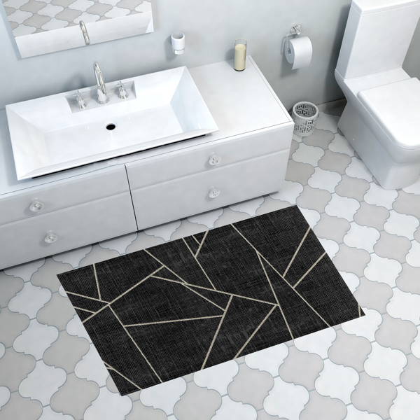 Dekoreko Kaymaz Taban Djt Banyo Halısı Yıldız Deri Modern 717 Siyah - Image 1